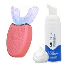 BRAND 마우스 피스 U자형 자동 미백 전동 칫솔 핸즈프리, 핑크ㅣ성인용