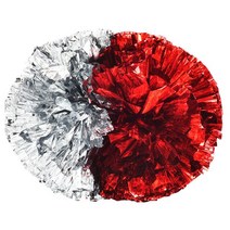 치어리딩 응원도구 응원수술 치어리딩복 성가대가운 응원복 2 pcs 플라스틱 손잡이 금속 깃발 Pompoms 치어 리더 응원 Pom 공 댄스 장식 32cm/35cm/38cm, [01] 32cm, [12] half red silver