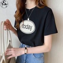 YST 여성 티셔츠 루즈핏 라운드 반팔 프린트 캐주얼 상의