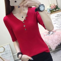 이노뱅크 마블단추 브이넥 골지 티셔츠 GM0153A