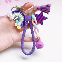 인형키링 큐티 나무 가방 굿즈 제작 캐릭터 열쇠 키홀더 고리 가죽, Purple