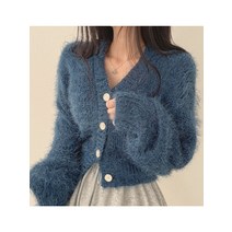 부클가디건 겨울 크롭 니트 브이넥 뽀글이 가디건