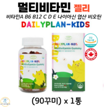 데이플랜 캐나다 완제품 유아 어린이 키즈 온가족 종합 멀티 비타민 젤리 제리 구미 츄어블 비타민 A B6 B12 C E 나이아신 엽산 비오틴 식약청인정 건강기능식품 90꾸미, 1통