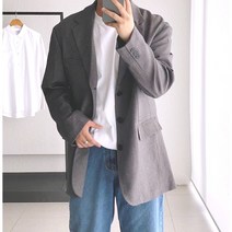 코튼 대디핏 박스 미니멀 하운드투스 체크 오버 자켓