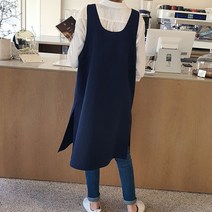 방가지똥 앞치마 단추없는 통원피스 네이비린넨 앞치마