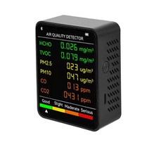 미세먼지측정기 공기질측정기 초미세먼지측정기 6 in 1 pm2.5 pm10 hcho tvoc co co2 다기능 대기 질 감지기 co 이산화탄소 포름 알데히드 모니터 lcd, 검은색, 1개