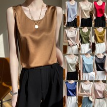 [인성] 여성용 라운드넥 쉬폰 실크 민소매 나시 정장나시 런닝 14Color