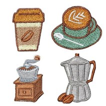 자수와펜 밸크로 리폼패치 옷 가방 밀리터리 패치 커피 컵 커피 머신 자수 iron on cafe 배지 for diy tshirt 커피 슬로건 아플리케 열 접착 스티커, 세트