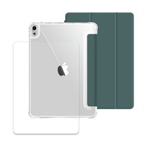 투에이비 아이패드 에어5 에어4 10.9 반투명 스마트 커버 케이스+9H 강화유리, 다크 그린