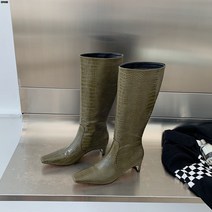 (롱 부츠)가을 겨울 크로커다일 단독 커스텀 원단 스퀘어 통굽 롱부츠