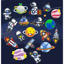 우주인 와팬 DIY 우주 캐릭터 동대문 셀프 접착 가방 패치 자수 와팬 옷에붙이는 스티커, AE-4 주황로켓
