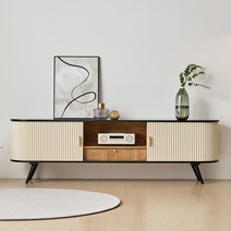 룸핏 레코드 2000 템바보드 원목 거실장 높은 라운드 티비다이 장식장 콘솔 75인치 85인치 슬라이딩 티비장, 2000 거실장 (높이600), 핑크