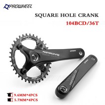PROWHEEL 자전거 홀 크랭크 104BCD170/175mm MTB 세트 30/32/34/36/38/40/42/44/46/48/50/52T, 사각 구멍 36T, 170mm, 1개