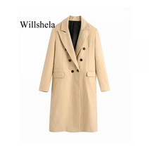 Willshela 솔리드 더블 브레스트 백 슬릿 트렌치 코트 여성용 빈티지 긴팔 노치드 넥 윈드브레이커 여성 의상 패션