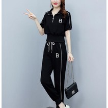 Momolatti 여성 반팔 +고무줄 긴 바지 캐주얼 세트