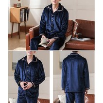 플란넬잠옷 2020 봄 두꺼운 따뜻한 블루 남성용 긴 소매 산호 벨벳 정장 Loungewear 3658494566, XXXL, Navy Blue 2