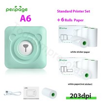 사진인화기 가정용프린터기 핸드폰사진인화기Peripage-지널 A6 203dpi HD 감열식 포토 프린터 미니 포켓, 24 Green 6 Paper