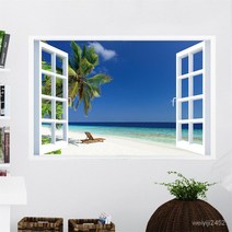 뮤럴벽지 비스코스 벽 스티커 3D 입체벽화 PVC 스티커 모의창문 자연풍경 장식 60*40cm/150*100cm, 038