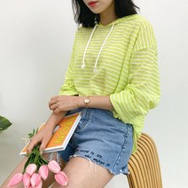 오키진 여성 일상속 스트라이프 단가라 후드티 긴팔 티셔츠