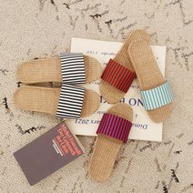 벨레메종 층간소음방지 스트라이프 린넨 슬리퍼 거실화 실내화, 01.블랙화이트(여성용), S, 1개