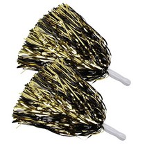 ICObuty 메탈릭 치어리더 폼폼 포일 플러피 30.5cm(12인치) 2팩 스포츠 스쿼드 댄스 헨 파티 무대 퍼포먼스 축하용 (레드/실버), Gold/Black