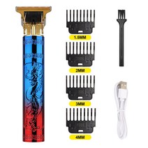 T9 전문 헤어 클리퍼 전문 헤어 클리퍼 남성 이발소 전기 면도기 레트로 남성 이발사, [05] Blue and red dragon