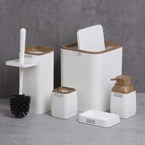 인테리어 휴지통 엔틱 쓰레기통 욕실 액세서리 세트 포함 칫솔 홀더 비누 디스펜서 비누와 로션 우드 무늬 스트라이프 5 개, 1.White