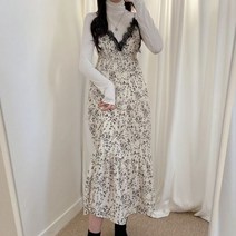 [랜덤플레이] 플라워 레이스 뷔스티에 폴라티 원피스세트