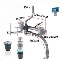 벽 304 스테인리스강 주방 싱크대 배수관 세면대 배수구 키트가 있는 이중, 140mm 110mm