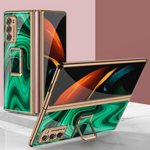 갤럭시 z 폴더 4 for samsung galaxy z fold 3 2 5g 케이스 도금 핑거 링 브래킷 하드 유리 보호 커버 for galaxy