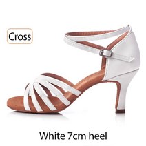 탑드림댄스화 화이트 살사 댄스 신발 여성 라틴 하이힐 전문 여자 볼룸, 02 5, 03 White cross 7cm heel