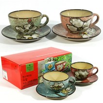 영국브랜드 로얄엑세스 소담 커피잔세트(2인조) 부부잔세트 핸드페인팅 찻잔세트 예쁜컵 머그, 선택01-소담부부잔세트(그린/핑크)