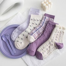 [로랑] 퍼플 깜찍 뉴 도톰 양말 5개세트 W147