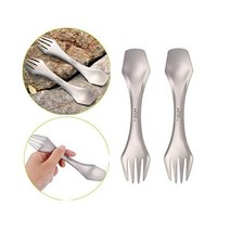 2pcs 티타늄스포크 친환경 내구성 녹방지 티타늄 플랫웨어 경량수저/칼/포크 3in1 수저/야외캠핑여행등산용유텐실 각 1벌 2개
