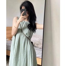 프렌치 디자인 원피스 고급스러움이 절묘하고 시크한 부드러운 민소매 롱스커트