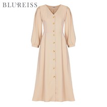 [블루레이스] V넥퍼프7부소매핀턱원피스_BJS1OP3501