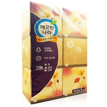 깨끗한나라 미용 각티슈 100매 36개 순수 천연펄프 무향 고급 화장지 도매 추천, 6개, 6입