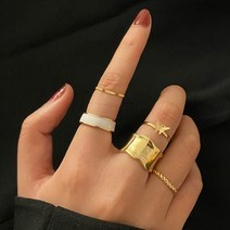 반지 골드 실버 다이아 여성 LATS 7 피스 패션 주얼리 세트 금속 할로우 라운드 오프닝 손가락 소녀 레이디 파티 결혼 선물