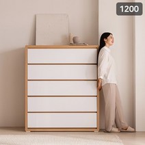 삼익가구 빅라지 1200 5단 광폭 초대형 서랍장, 화이트+오크