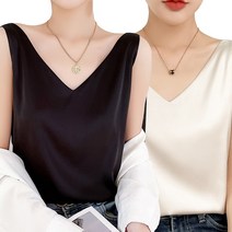 1+1 여성용 베이직 나시티 2P 데일리 실키 브이넥 스트랩 민소매 나시 여름 8C583