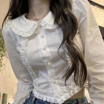 여자흰셔츠 셔츠 여성 솔리드 여학생 프레피 스타일 봄 디자인 기본 레저 페어리 코어 화이트 크롭 탑 빈티지 슬림 피트