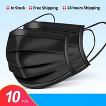 마스크 재고 있음 10 100 일회용 부직포 3 레이어 페이스 탄성 와 안티 먼지 통기성 성인, 10pcs black mask