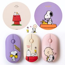 스누피 마우스패드 + 무선 무소음 마우스 세트 예쁜 캐릭터 블루투스 저소음 노트북 휴대용 아이패드 태블릿 맥북 애플 폰 소리안나는 게이밍 귀여운 사무용 디자인 컴퓨터 추천 다이소, 4. 바이올렛 마우스+베이지마우스패드(1)