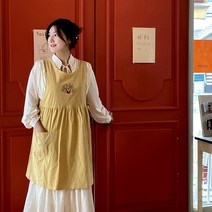 꽃바구니 자수 앞치마 피그먼트 천연염색 고급원단 국내제작상품, 블루