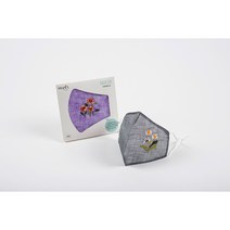 미도규방 모시 꽃자수 4계절 숨쉬기편한 전통 꽃자수 빨아쓰는 재사용가능 패션 웨딩 한복 귀편한 3D 패션 마스크, 남색