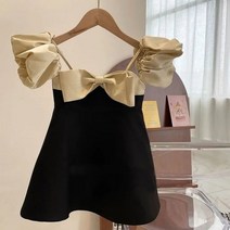 PigPug 女童夏装22新款韩版洋气小女孩泡泡袖吊带裙时髦公主裙