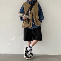 일본 복고풍 툴링 조끼 남성과 여성 느슨한 민소매 조끼