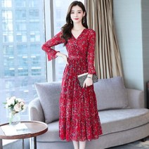 빅사이즈 원피스 여름 드레스 가을 롱 티셔츠 스커트 쉬폰 2XL 3XL 토트 꽃무늬
