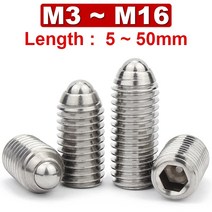 볼트너트 304 스테인레스 스틸 내부 육각 기계 미터 스크류 웨이브 볼 포지셔닝 스프링 플런저 M3 M4 M5 M6 M8M10M12M16, [01] M3  (5Pcs), [02] 6mm