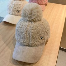 부클 뽀글이 니트 겨울 여성 골프 모자 방울 캡 챙 연습복장 단체 필드 라운딩, 베이지